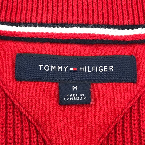 Tommy Hilfiger Crew Neck Rib Knit Sweater Men's Medium Red 100% Cotton Holiday - Picture 8 of 10